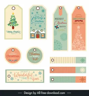  christmas gift labels sets collection flat classical shapes design elegant xmas elements decor