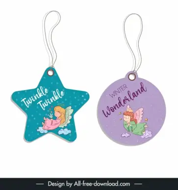  christmas gift labels templates star circle shape cute angels cartoon decor 