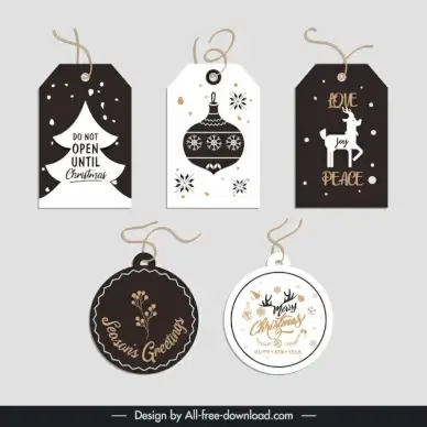 christmas gift tags collection flat contrast xmas symbols