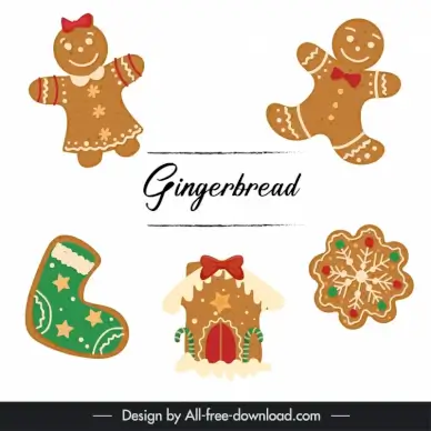 christmas gingerbread design elements flat classic shapes
