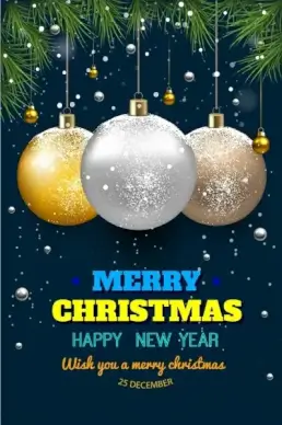 christmas greeting banner fir tree hanging baubles decor