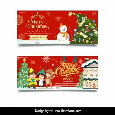 christmas holiday sale banner templates cute cartoon design 