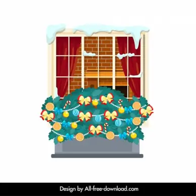 christmas holiday window backdrop template elegant classic baubles fir tree decor