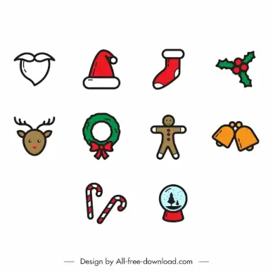 christmas icon sets collection elegant flat classical symbols sketch