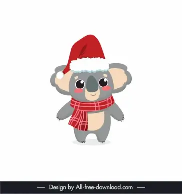 christmas koala icon  santa hat scarf costume sketch cute cartoon design 