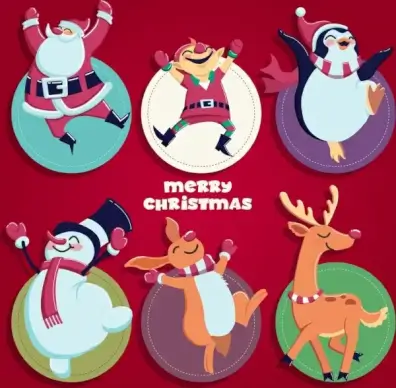 christmas labels collection cartoon characters icons decor