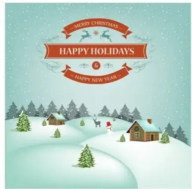 Christmas landscape with village and ornament decoration