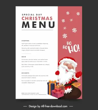 christmas menu  template cute santa claus falling snowflakes 