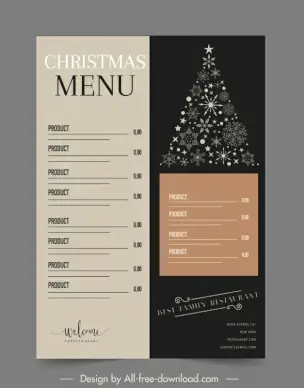 christmas menu template flat xmas tree plain decor