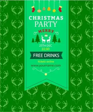 christmas party banner green and reindeer repeating pattern