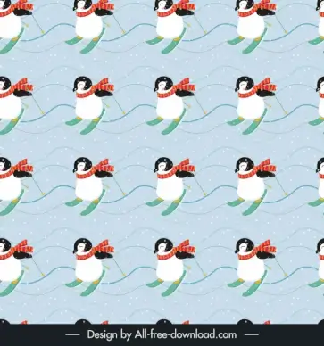 christmas   pattern template cute cartoon stylized penguins skiing sketch repeating design 