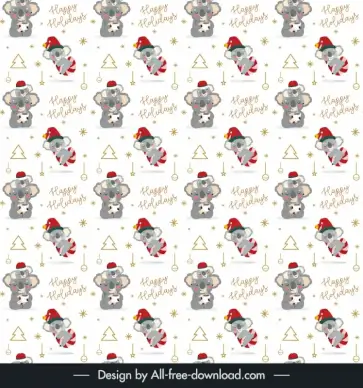 christmas  pattern template  cute dynamic koala texts fir trees bauble balls decor