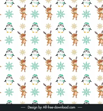 christmas  pattern template cute kid in reindeer costume stylized penguin sketch repeating cartoon design 