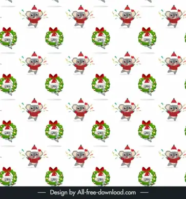 christmas pattern template cute koala laurel wreath decor repeating design 