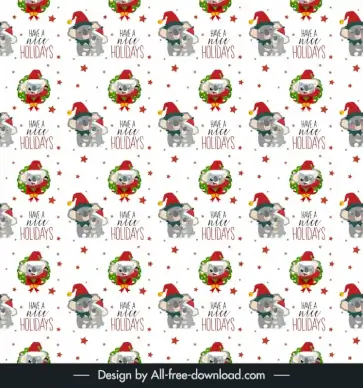 christmas  pattern template cute koala mother and baby laurel wreath stars decor repeating cartoon design 