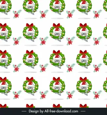 christmas  pattern template repeating cute koala laurel wreath knot flowers leaf decor