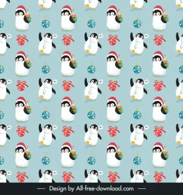 christmas pattern template repeating cute penguins sketch dynamic cartoon design 