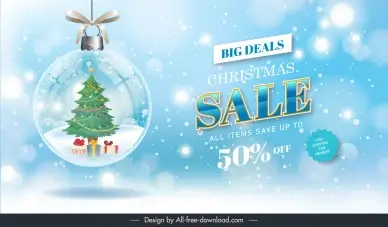 christmas sales banner template elegant glass ball fir tree decor