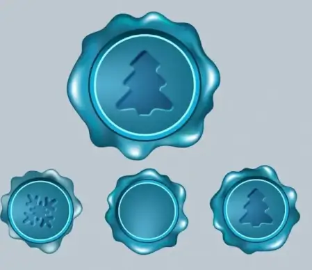 christmas seals collection shiny blue circle isolation