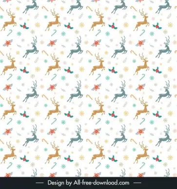 christmas seamless pattern repeating silhouette reindeers snowflakes floral decor