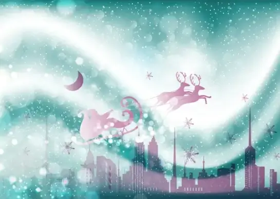 christmas template with flying santa on bokeh background