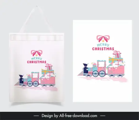 christmas tote bag  template flat train toy presents