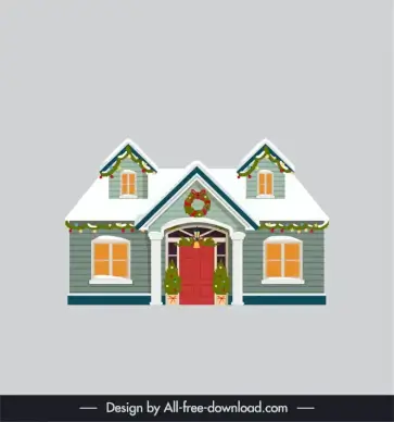 christmas town desing element cute decorated house sketch symmetric classic design 