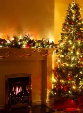 christmas tree and fireplace