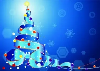 Christmas tree by a Ribbon on blue background