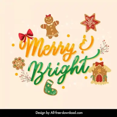 christmas typography design elements texts cookie flowers decor