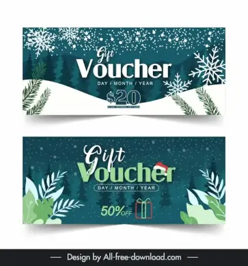 christmas voucher template elegant snowfall leaves decor