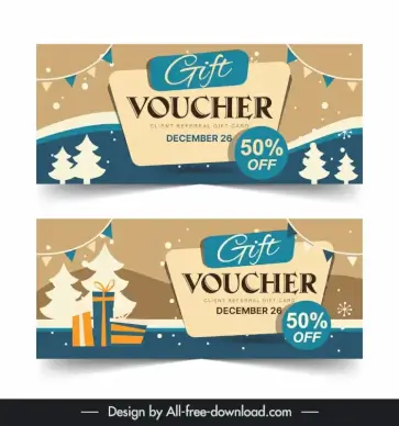 christmas voucher template flat classical design