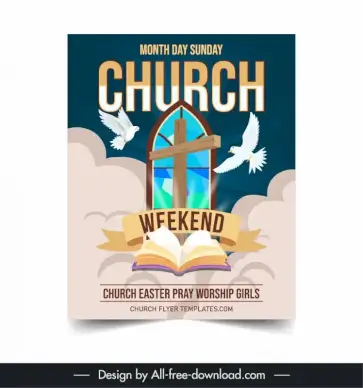 church flyer template dynamic pigeon bible cross decor 