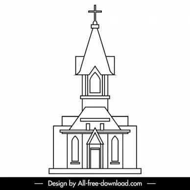church icon black white line art outline