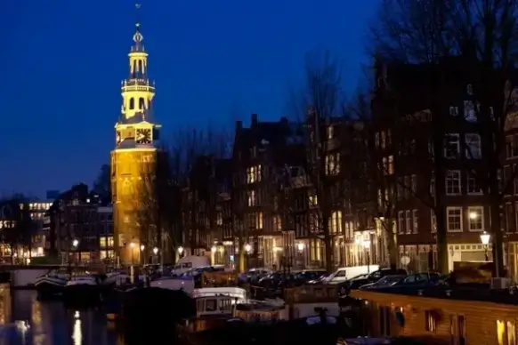 church in amsterdam at night