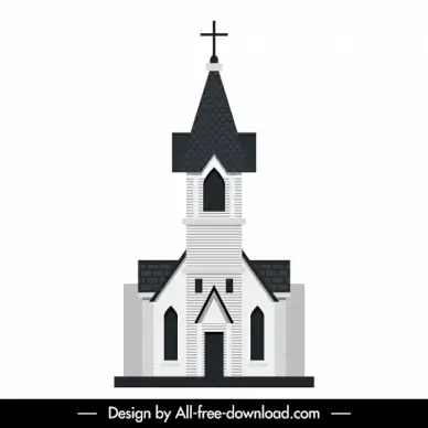 church sign icon black white flat european style sketch