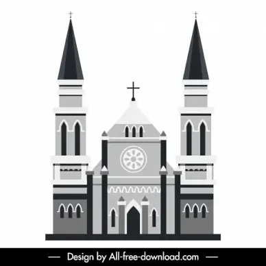 church sign icon retro black white symmetric european sketch