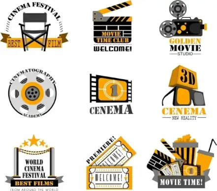 cinema film logo sets isolated in vintage style