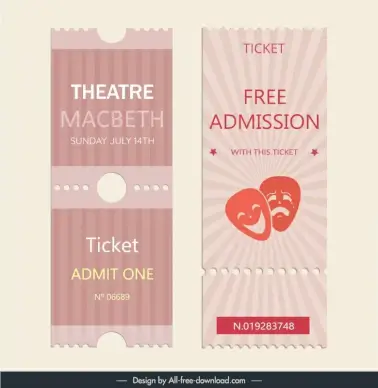 cinema ticket templates elegant classic rays masks stripes