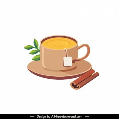 cinnamon tea icon elegant cup leaf cinnamon sketch