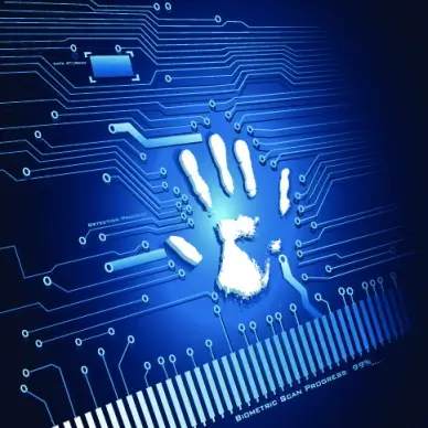 circuit board with handprint tech background vector