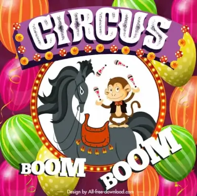 circus banner colorful balloons animals performance sketch