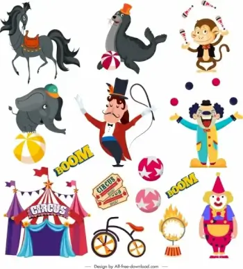 circus design elements animals clown tent performer sketch