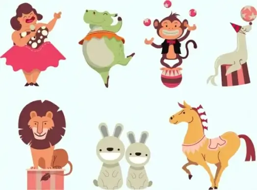 circus design elements colored cartoon characters
