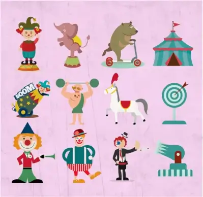 circus design elements illustration with various styles