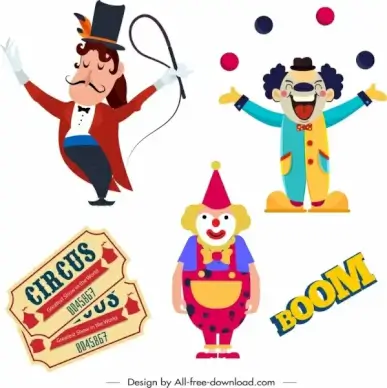 circus design elements performers tickets texts sketch