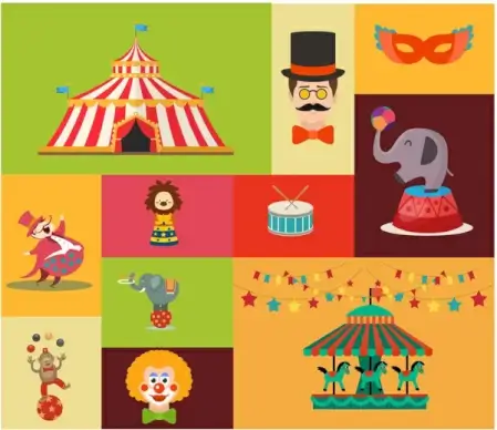 circus design elements with various styles illustration