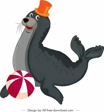 circus seal icon cute cartoon sketch