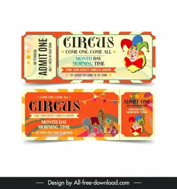 circus tickets templates classic flat clown animals