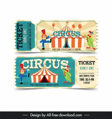 circus tickets templates classical dynamic funny cartoon